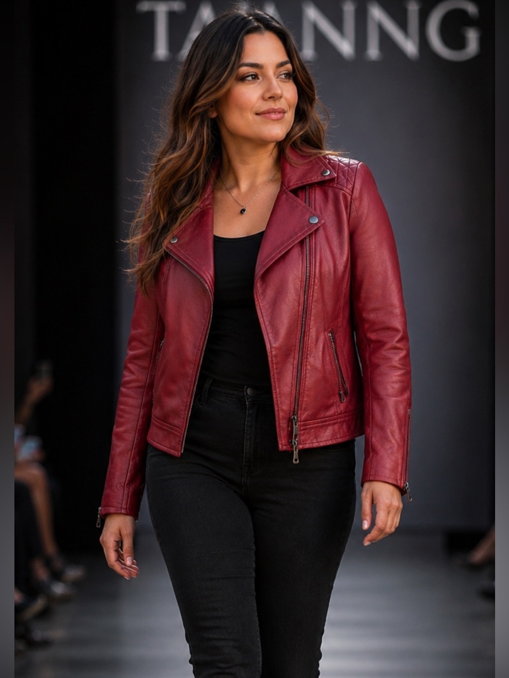 Tanming Red Faux Leather moto Jacket women’s small